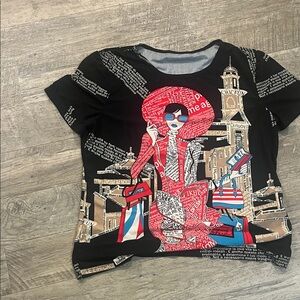 Graphic Black T-Shirt with Red and Blue Design